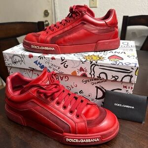 Dolce & Gabbana red leather low-top sneakers